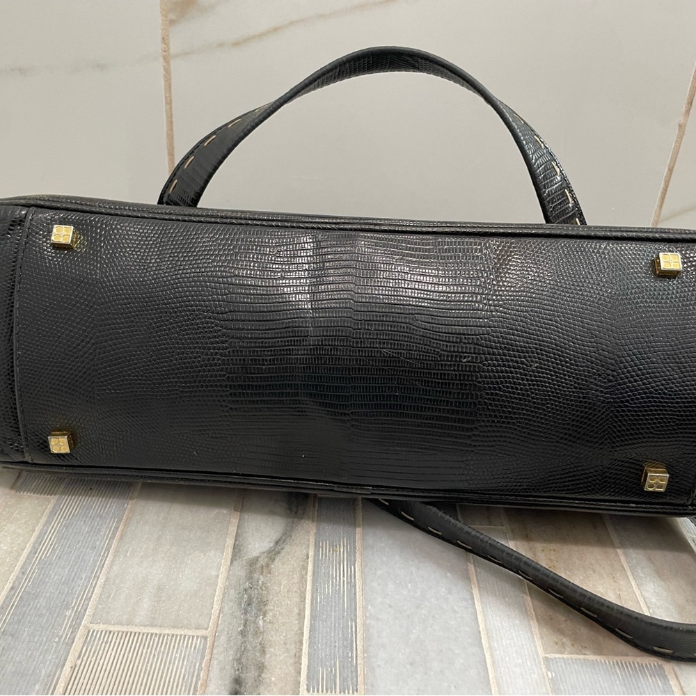 Vintage Kate Spade New York Black Snake-Embossed Leather Satchel – Made in Italy - Picture 14 of 16